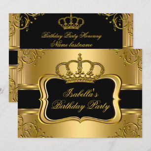 Elegante Zwarte Gouden Kroon Bloemige Verjaardagsf Kaart