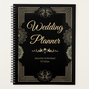 Elegante zwarte gouden luxe chique bruiloft planner