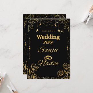 Elegante zwarte & gouden minimalistische trouwuitn kaart