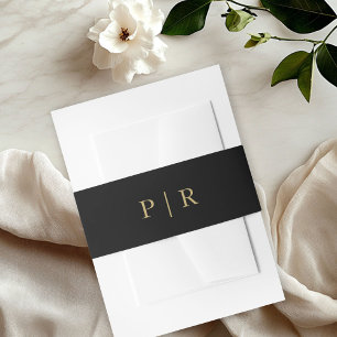 Elegante Zwarte Gouden Monogram Bruiloft Uitnodigingen Wikkel