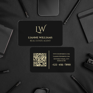 Elegante zwarte gouden monogram juridische makelaa visitekaartje