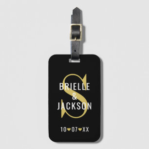 Elegante zwarte gouden monogram namen van het kopp bagagelabel