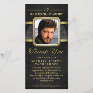 Elegante Zwarte Gouden Muzieknoten Herdenkings Dan Bedankkaart