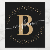 Elegante Zwarte Gouden Naam Monogram Gescript Wijn Etiket (Enkel label)