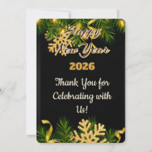 Elegante Zwarte & Gouden Nieuwjaar Dankjewelkaart