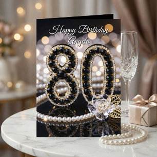 Elegante zwarte gouden parel diamant 80ste verjaar kaart