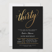 Elegante Zwarte & Gouden Script Dertigste 30e Verj Kaart (Voorkant)