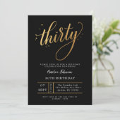 Elegante Zwarte & Gouden Script Dertigste 30e Verj Kaart (Staand voorkant)