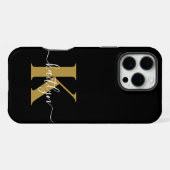 Elegante Zwarte Gouden Script Monogram iPhone Hoesje (Achterkant horizontaal)