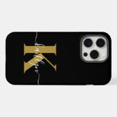 Elegante Zwarte Gouden Script Monogram iPhone Hoesje (Achterkant horizontaal)