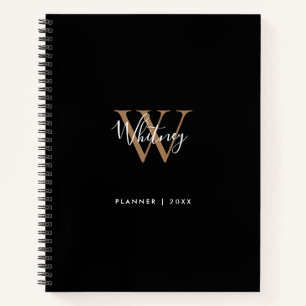 Elegante Zwarte Gouden Script Monogram Naam Notiti Notitieboek