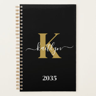 Elegante Zwarte Gouden Script Monogram Planner