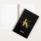 Elegante Zwarte Gouden Script Monogram Planner (Display)