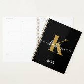Elegante Zwarte Gouden Script Monogram Planner (Display)