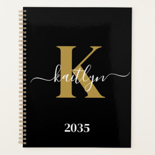 Elegante Zwarte Gouden Script Monogram Planner
