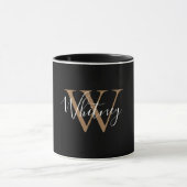 Elegante Zwarte Gouden Script Naam Monogram Mok (Midden)