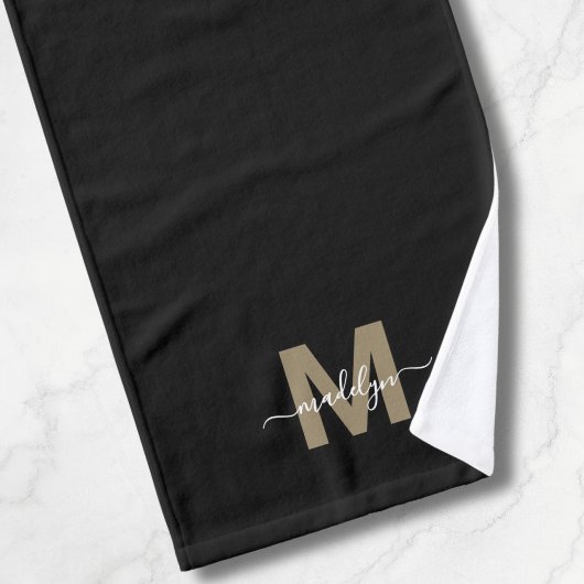 Elegante zwarte gouden script naammonogram handdoek
