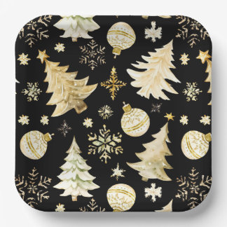 Elegante Zwarte Gouden Sneeuwvlokken Kerstboom Bal Papieren Bordje