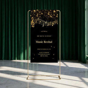 Elegante Zwarte Gouden Ster Muziekrecital Spandoek