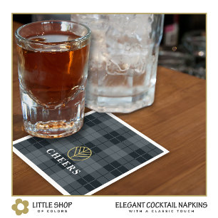 Elegante zwarte gouden tartan geruite monogram servet