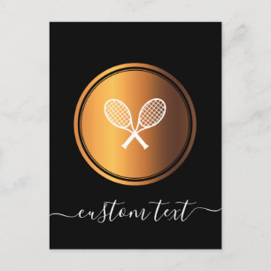 Elegante zwarte gouden tennisrackets voeg aangepas briefkaart
