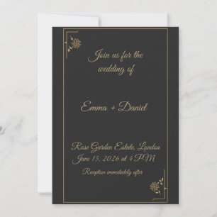 Elegante zwarte & gouden trouwuitnodiging kaart