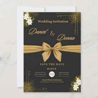 Elegante zwarte & gouden trouwuitnodiging platte k
