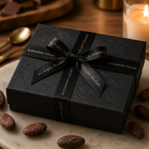 Elegante Zwarte Gouden Typografie Chocolade Satijn Lint