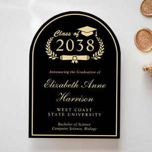 Elegante zwarte gouden universiteitsdiploma-uitnod kaart