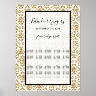 Elegante zwarte gouden vintage zitplaatskaart poster