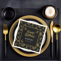 Elegante zwarte gouden vlinders Happy Birthday