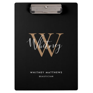Elegante zwarte gouden witte script monogram klemb klembord