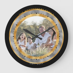 Elegante Zwarte Gouden Zilveren Folie Aangepaste N Grote Klok
