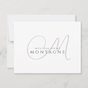 Elegante zwarte grijze monogram plat notitiekaart notitiekaartje