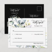 Elegante Zwarte Groene Bladeren QR Code Adres RSVP Briefkaart (Voorkant / Achterkant)