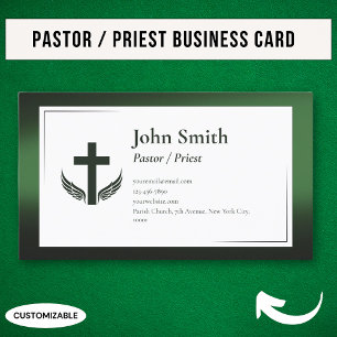 Elegante Zwarte Groene Kerk Pastor Priester Visitekaartje