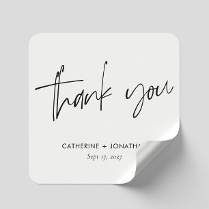 Elegante Zwarte Hand Lettered Dank u bruiloft Vierkante Sticker