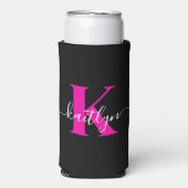 Elegante Zwarte Hot Pink Script Monogram (Seltzer Voorkant)
