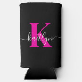Elegante Zwarte Hot Pink Script Monogram (Achterkant)