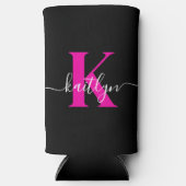 Elegante Zwarte Hot Pink Script Monogram (Voorkant)