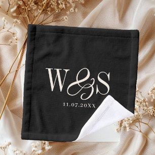 Elegante zwarte huwelijksparen met initiaal washandje