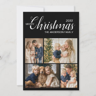 Elegante Zwarte Ivoor Multi-Foto Kerstkaart