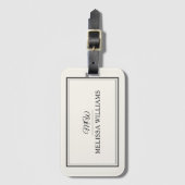 Elegante Zwarte Ivoren Monogram Script Luxe Stijlv Bagagelabel (Voorkant (verticaal))
