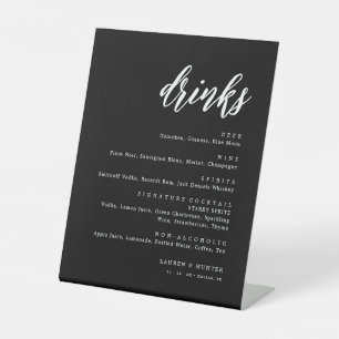 Elegante zwarte kalligrafie bruiloft Drinken Menu Reclamebord Met Voetstuk