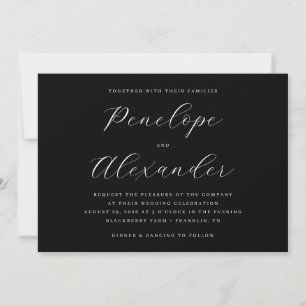 Elegante zwarte kalligrafie bruiloft uitnodiging