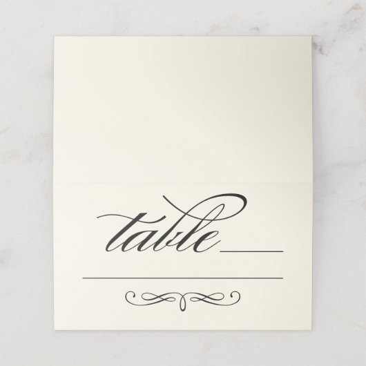 Elegante Zwarte Kalligrafie Script Trouwtafel (Buitenkant ongevouwen)