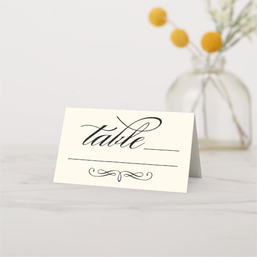 Elegante Zwarte Kalligrafie Script Trouwtafel (Voorkant)