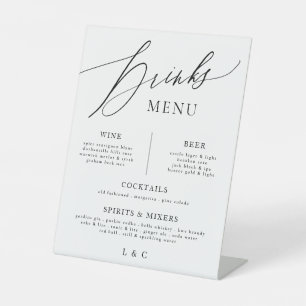 Elegante zwarte kalligrafie Wedding Bar Drink Menu Reclamebord Met Voetstuk