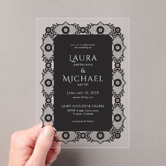 Elegante zwarte kant acryl bruiloft uitnodiging acryl uitnodigingen (Insitu (Draagbaar))