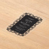 Elegante zwarte kant acryl bruiloft uitnodiging acryl uitnodigingen (Laagn)